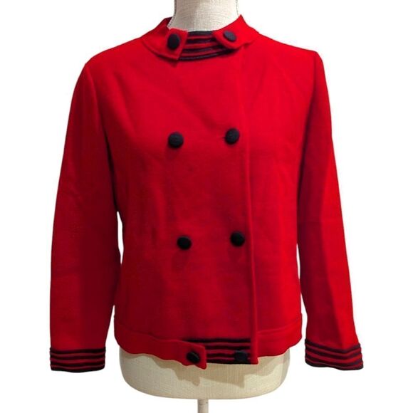 VTG GiBi Roma Italy Women's Size 10 Red 100% Wool Knitted Double-Breasted Jacket - Picture 1 of 8
